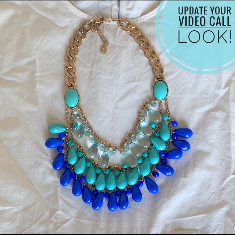 2/$60 Turquoise blue gold statement necklace